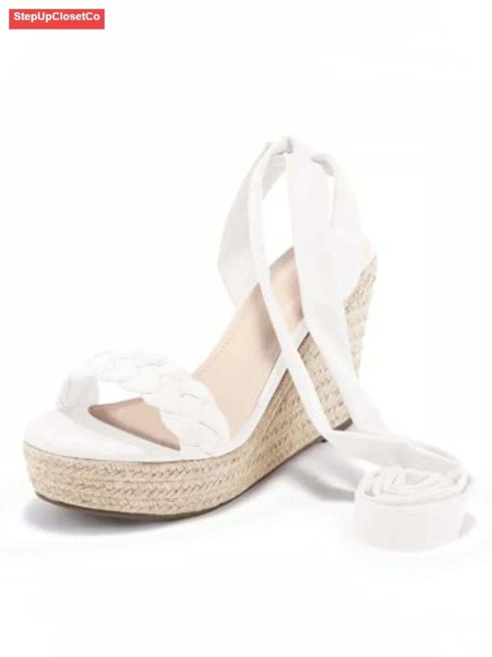Braided Wedge Espadrille Sandals Lace Up Slingback Open Toe Platform Heels